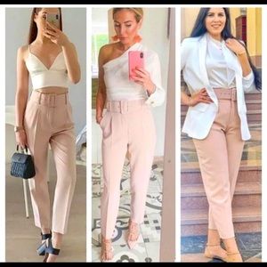 Zara belted trousers - nude pink - XS